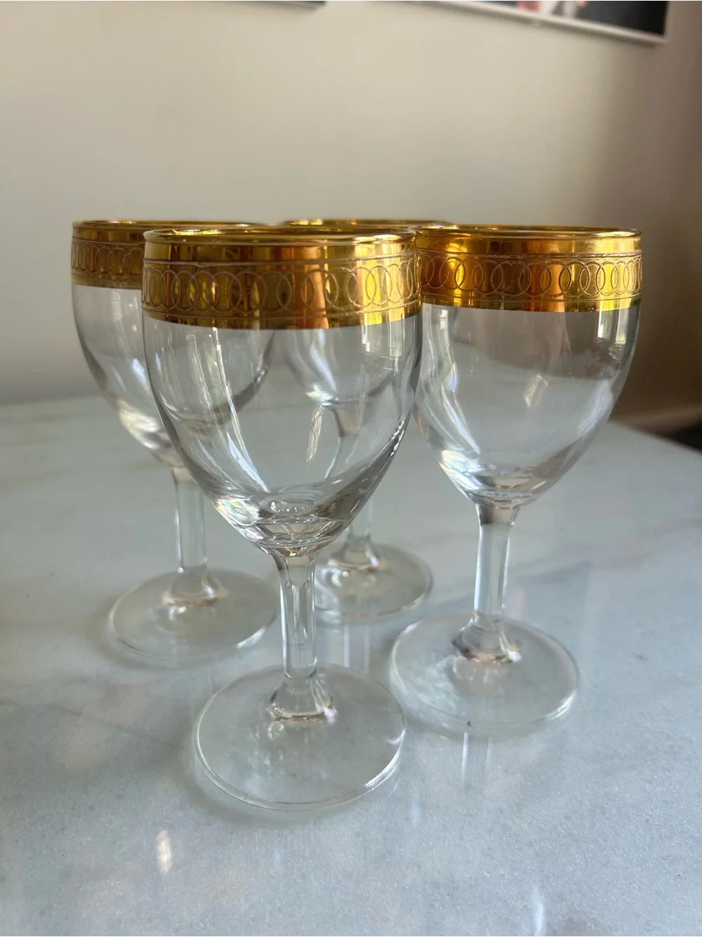 Vintage Italian Crystal Gold Rim Wine Glasses Set of 4 Gold Encrusted Stemware - Picture 2 of 9